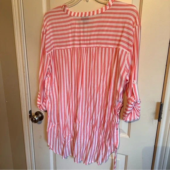 a.n.a beautiful salmon pink and white striped shirt - Picture 6 of 6